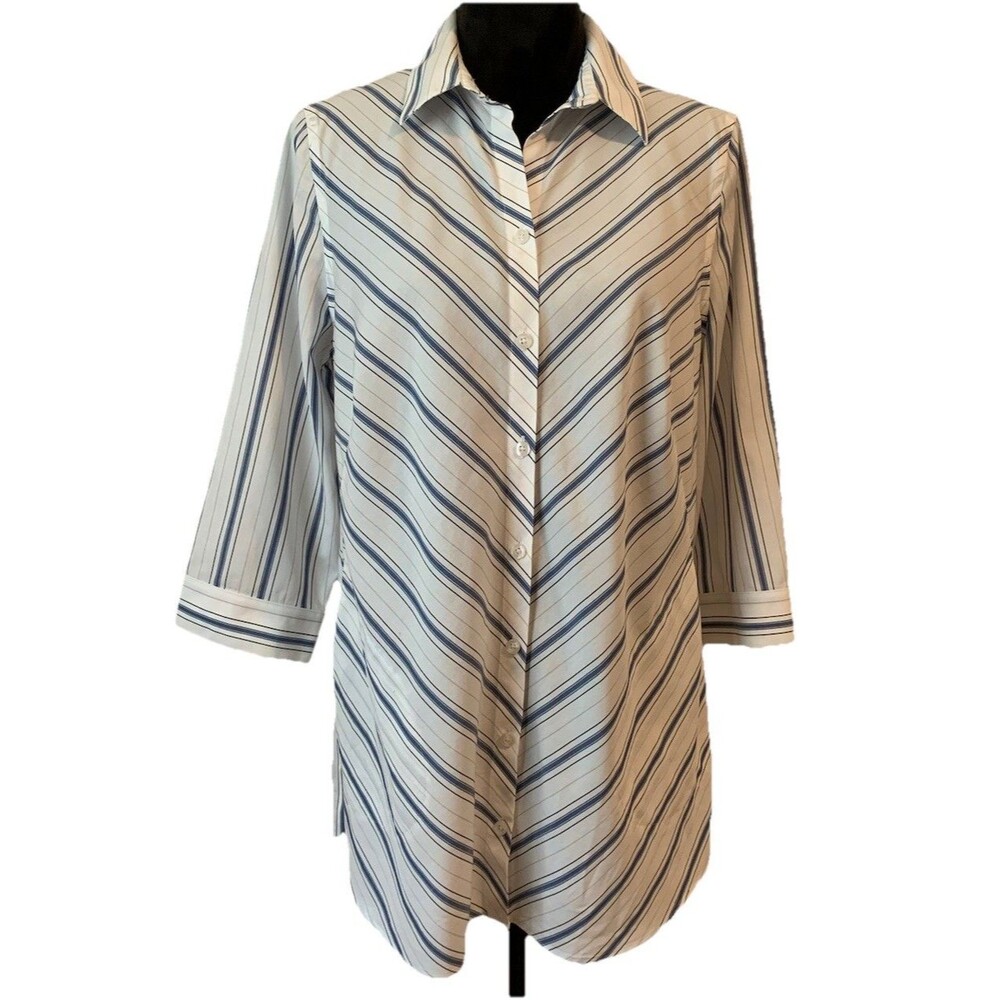 CHICOS Size 1 Womens Medium Top NO IRON STAIN SHIELD Button Tunic Pockets